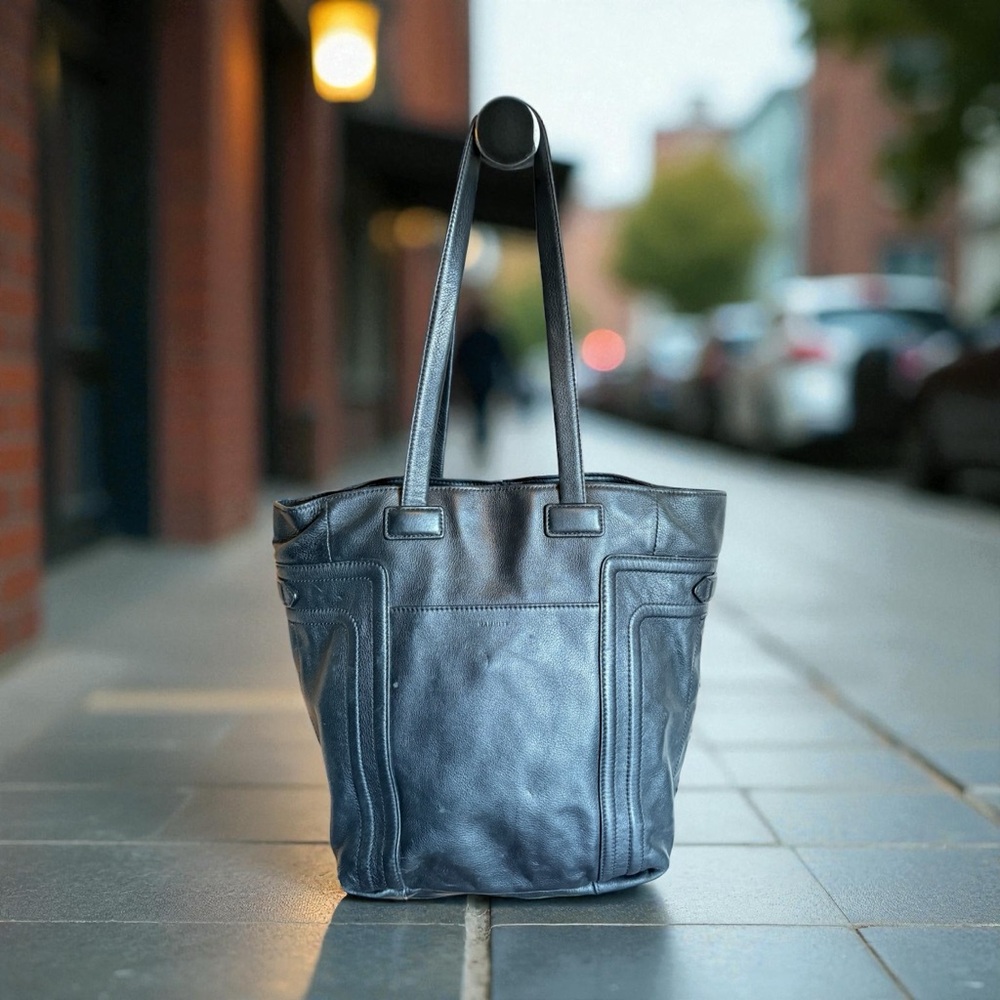 Otis Hammitt Black Leather Tote Bag Gunmetal Pebbled Leather